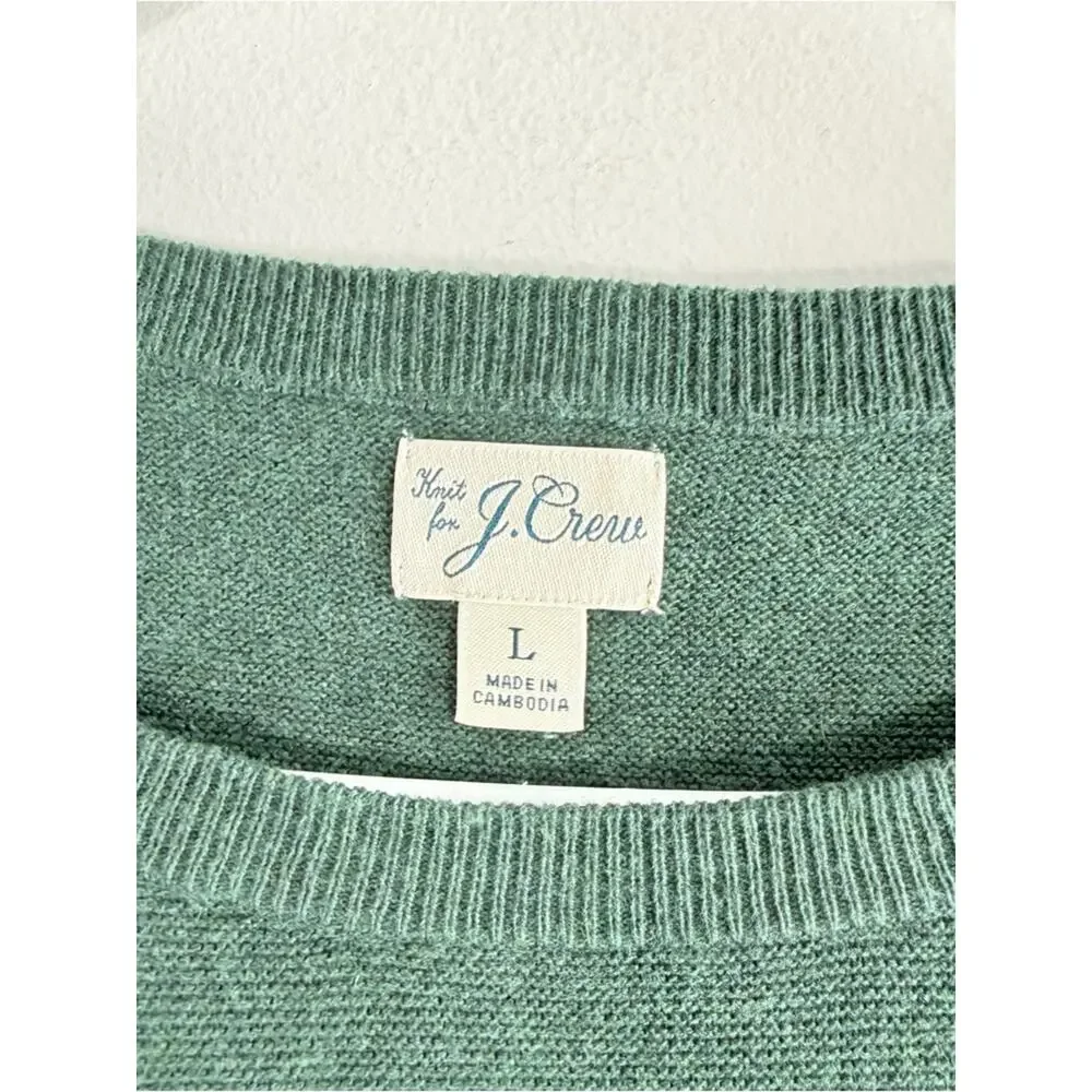 J. Crew 100% Cotton Crewneck Sweater Garter Stitch Military Green H6060 Large
